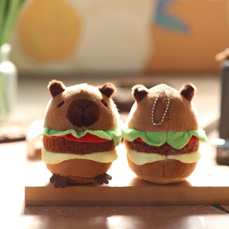 Portachiavi Peluche Kawaii a Forma di Capibara Hamburger, Giocattolo Morbido e Soffice, Regalo per Bambini