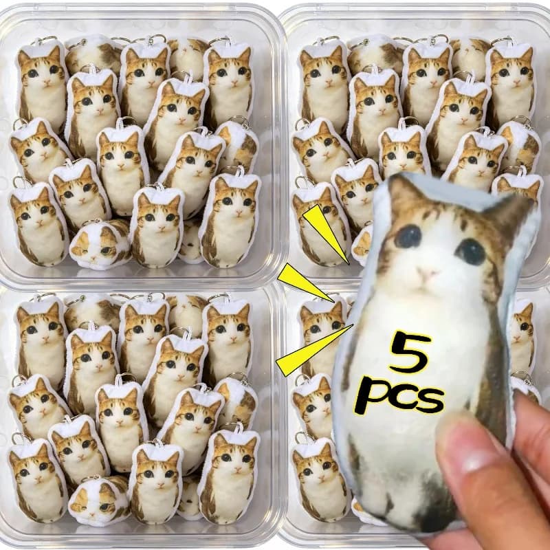 1/5Pcs Funny Cat Voice Keychain Squeeze Sound Bag Pendant Charm Gift Cute Meowl Fidget Hangings Soft Stuffed Animal Key Ring