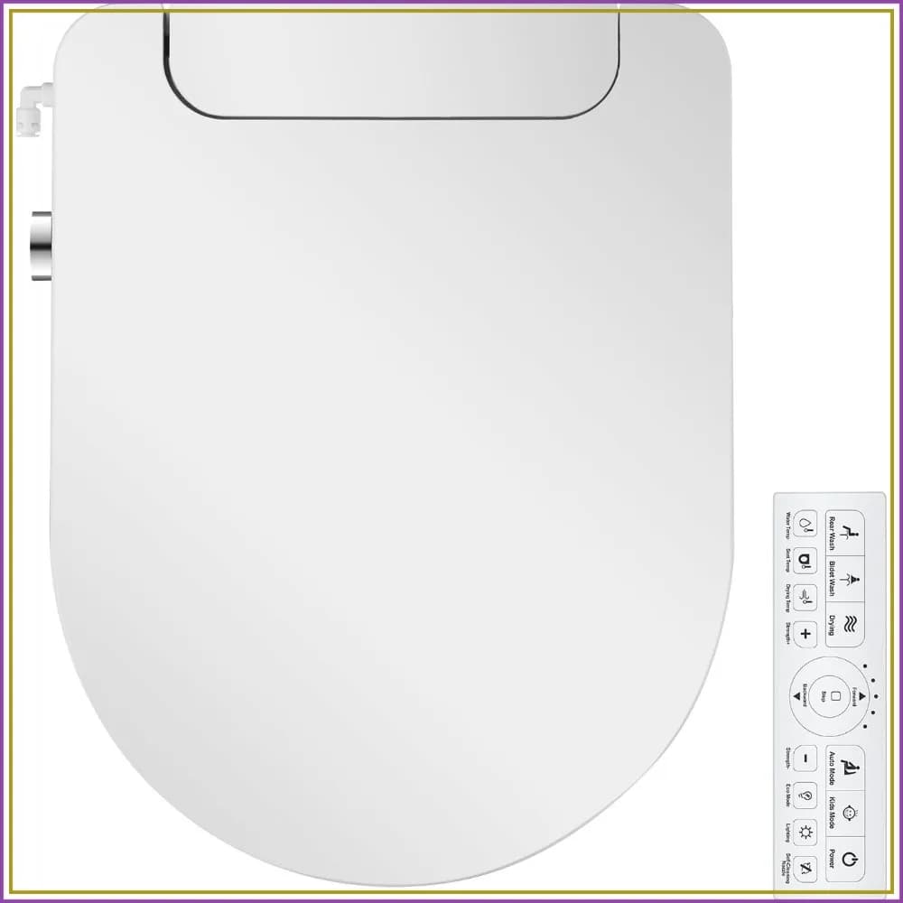 Warm Water Bidet Toilet Seat, Round, Heated Seat, Air Dryer, Front & Rear Wash, Nightlight, Remote