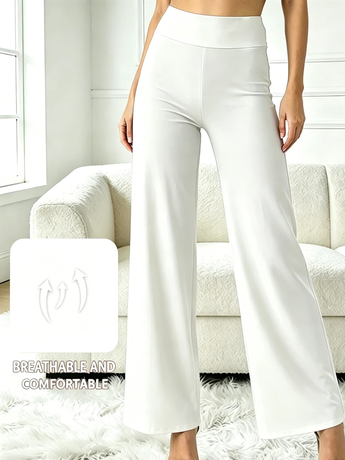 Pantaloni a Gamba Larga Tinta Unita da Donna, Leggings Yoga a Vita Media, Pantaloni Sportivi Effetto Nudo per Fitness, Pilates e Corsa