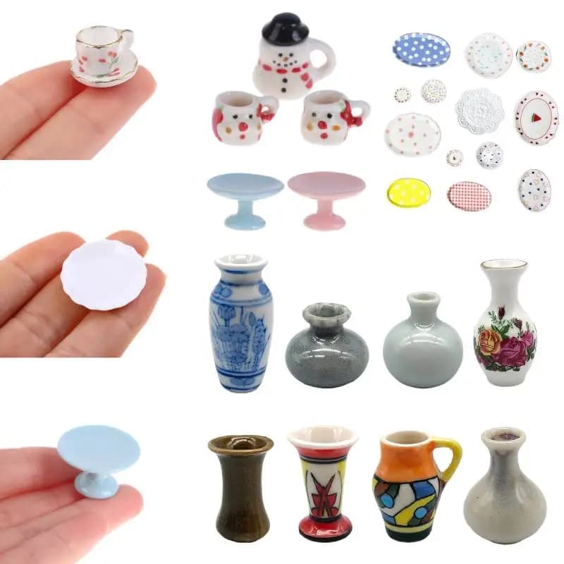 Miniatura Mini Kit da tè in ceramica Simulazione Bollitore Piatto Modello Giocattolo 1:12 Accessori per casa delle bambole Decorazione della casa delle bambole