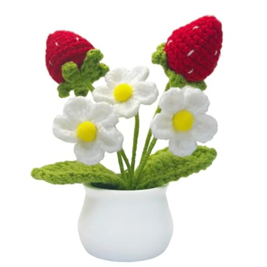 Crochet and Lily Flowers in Pot - Mini Cute Handmade Plants Home and Office Desk Decor, Car Center Decoration, Gift for Women,