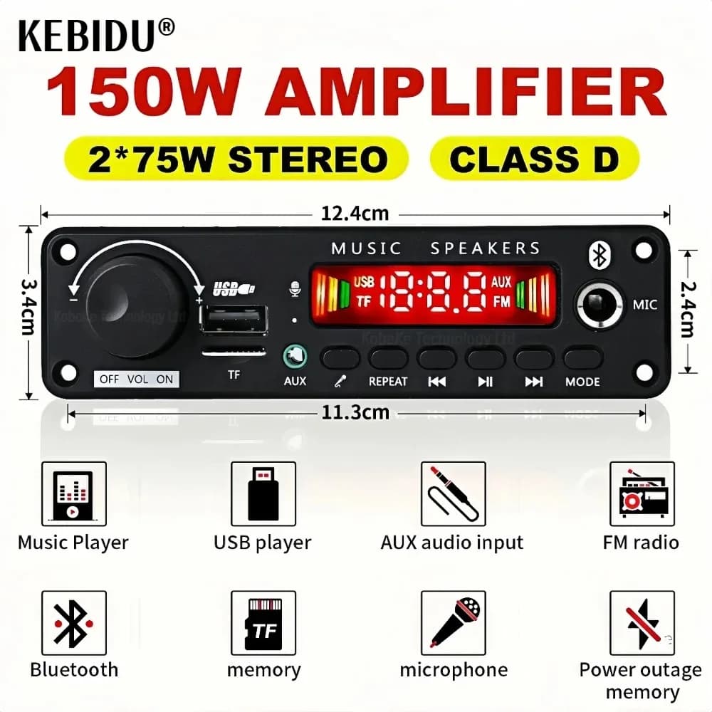 150W Amplificatore FAI DA TE Scheda di Decodifica Bluetooth 12V 6.5mm Microfono Radio FM TF USB Car Audio Lettore di Musica Altoparlanti Controllo del Volume