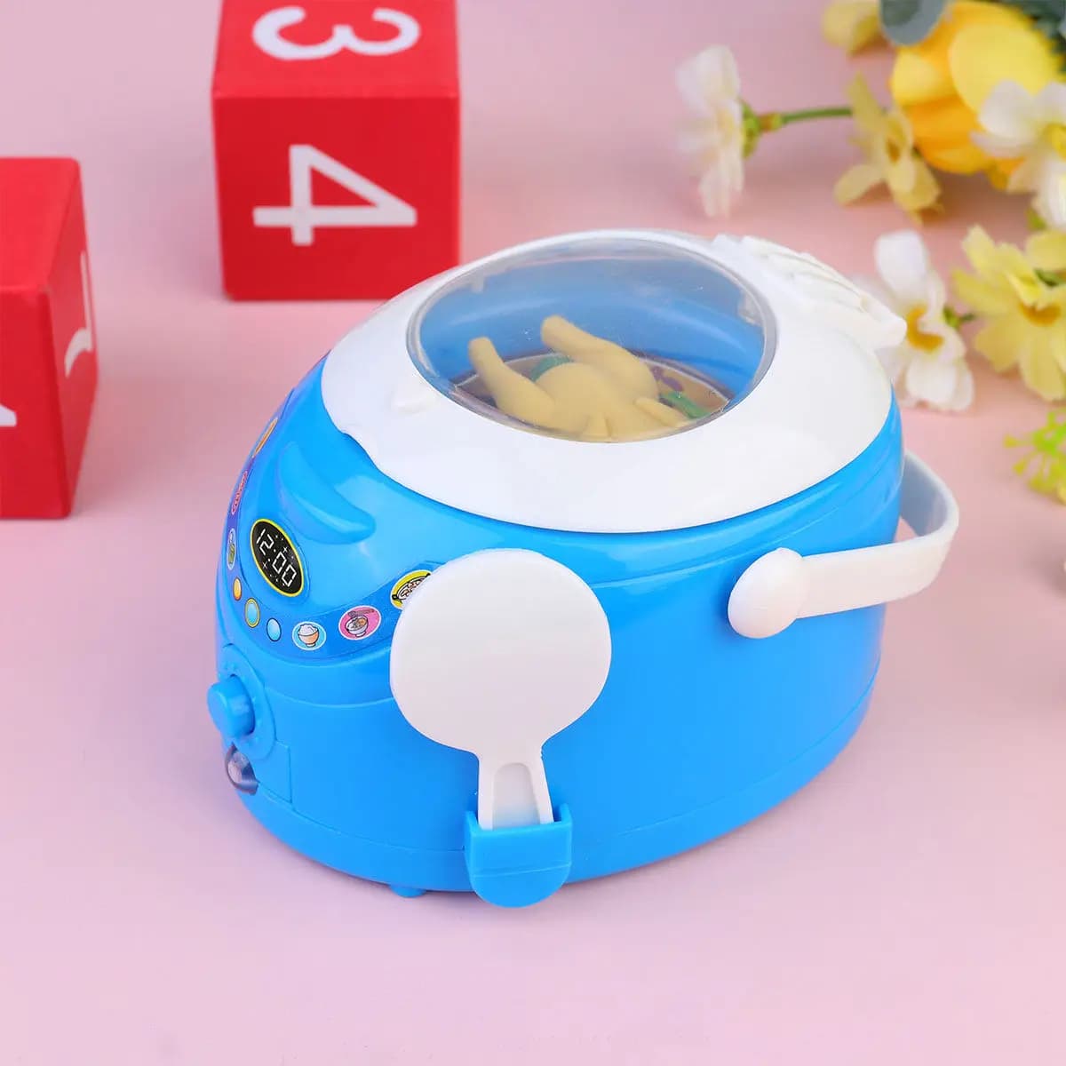 Blue Mini Rice Cooker Simulative Home Appliance Pretend Play Educational Set Creative Safe Design Fun Gift for Boys Girls