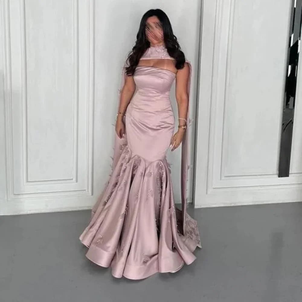 Flechazo Mermaid Floor Length Evening Dress Strapless Sleeveless with Applique Customized vestidos de fiestas elegantes mujer