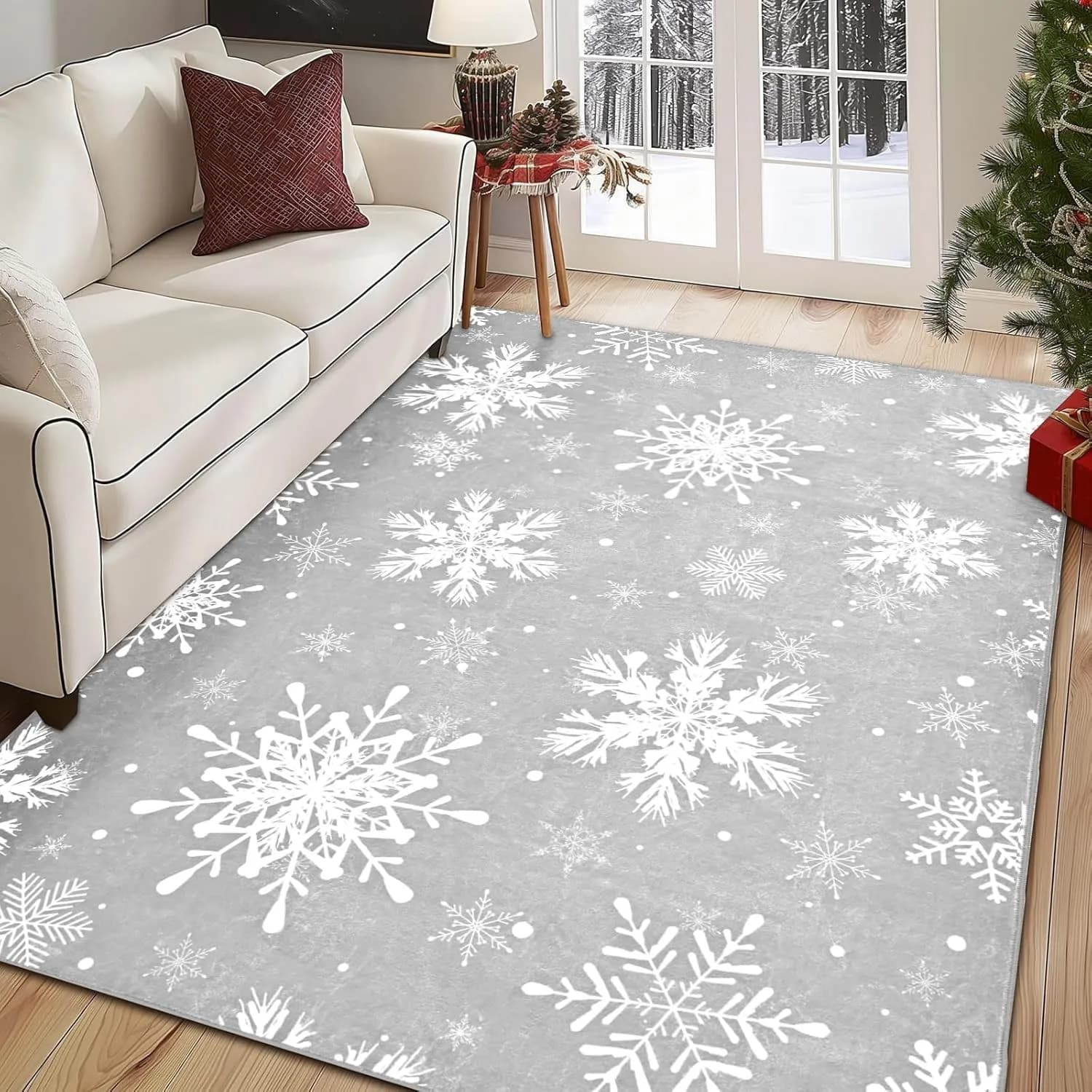 Patchwork Christmas Elements Reindeer Snowman Area Rug Retro Animal Carpet for Kitchen Dining Cozy Anti Skid Floor Mat