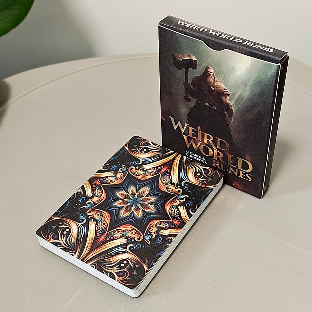Mazzo di Rune del Mondo Strano - 25 Carte Oracolo Elder Futhark 9*6cm per Divinazione Stampate su Cartoncino Doppio Goffrato 350GSM