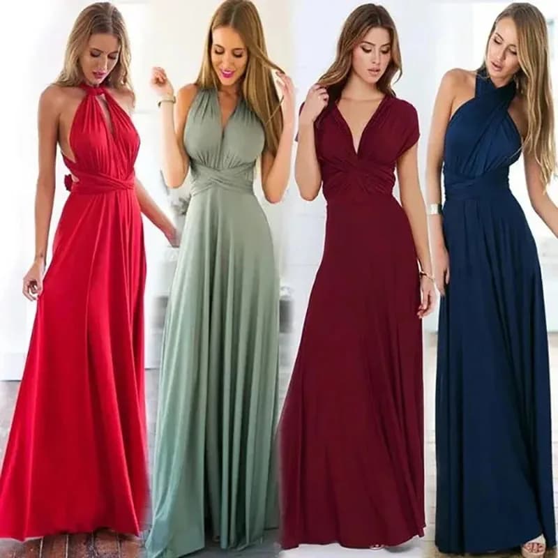 Donne sexy Multiway Wrap Convertible Boho Maxi Club Fasciatura rossa Abito lungo Party Damigella d'onore Infinity Robe Longue Femme