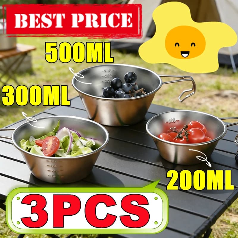 1PC/3PCS Camping Sierra Bowl With Folding Handle Outdoor Picnic Ultralight Portable Salad Meal Bowl Food Container 200/300/500ML