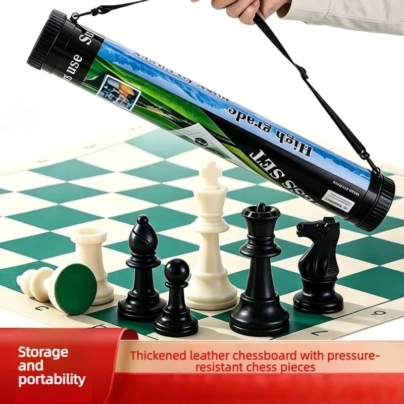 Portable Roll‑up Chess Set Pu Leather Board Travel Game With Tube / Zipper Bag For Beginners Adults