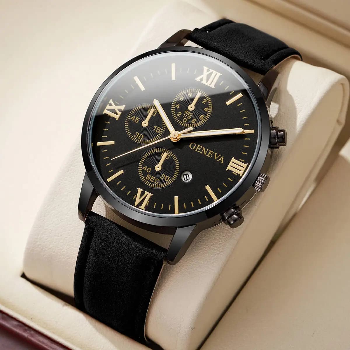 Orologio da uomo 1PC orologio al quarzo analogico con cinturino in pelle Casual con calendario