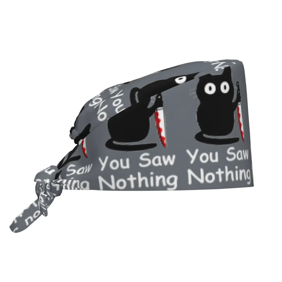 Cappello Chirurgico Regolabile per Medici e Dentisti, Unisex, con Stampa Gatto Nero 'Murder Cat You Saw Nothing'