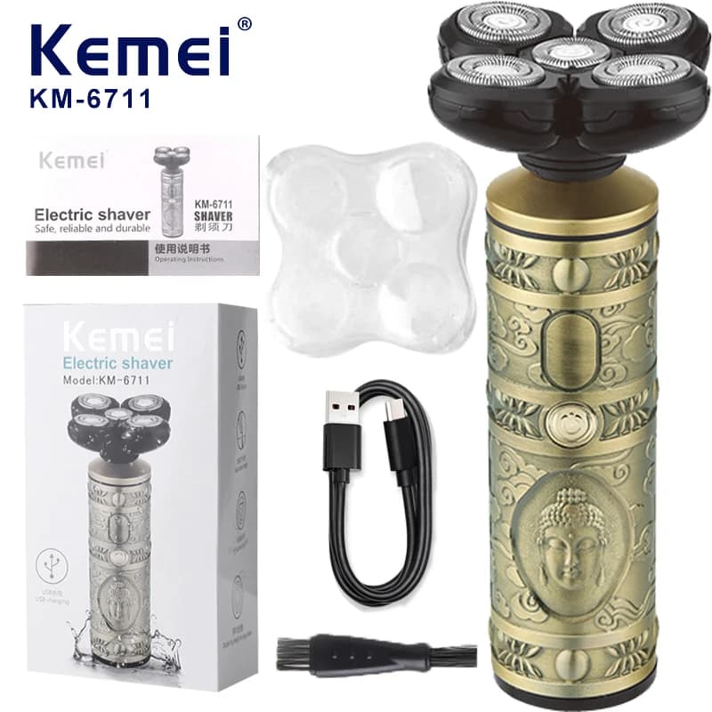 Kemei original Kemei metal electric shaver for men rechargeable beard electric shaver head bald shaving machine 5 heads km-6711