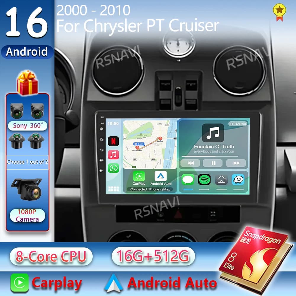 Android 15 Autoradio Per Chrysler PT Cruiser 2000 - 2010 Lettore Multimediale di Navigazione Stereo WiFi + 4G DVD Video BT Auto Carplay