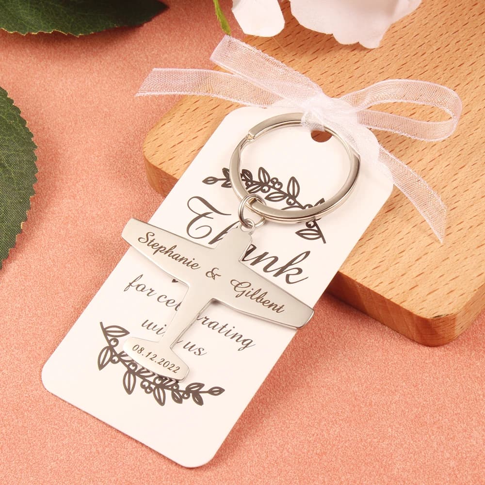 Customized Name And Date Engraving Laser Keychain Air Birthday Gifts Fashion Keychain Stainless Steel Air Wedding Gifts For Guests
