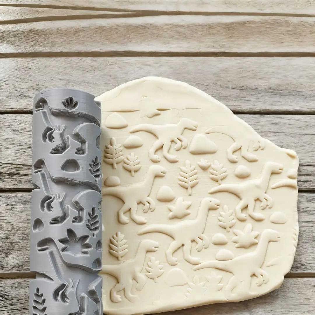 Dinosaur Theme Clay Texture Rolling Pin Kids Fossil Sculpture Embossing Roller Mold For Plasticine Play Dough Polymer Clay DIY