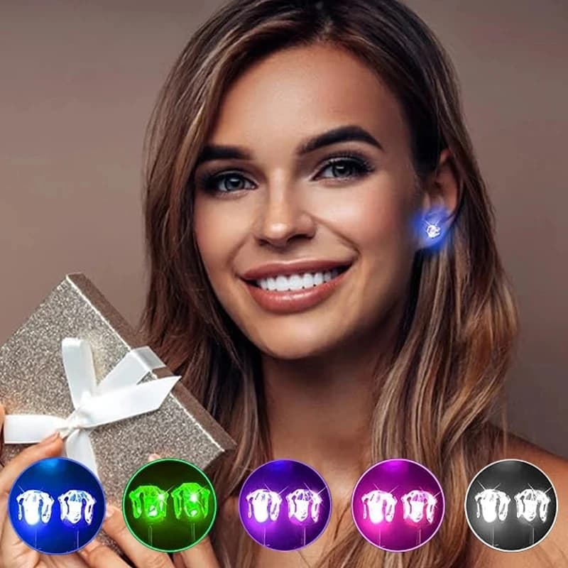 1 paio di orecchini a forma di corona di diamanti Blinky con luce a led per donne e ragazze, regalo di San Valentino, bar, club, oggetti di scena che si illuminano al buio