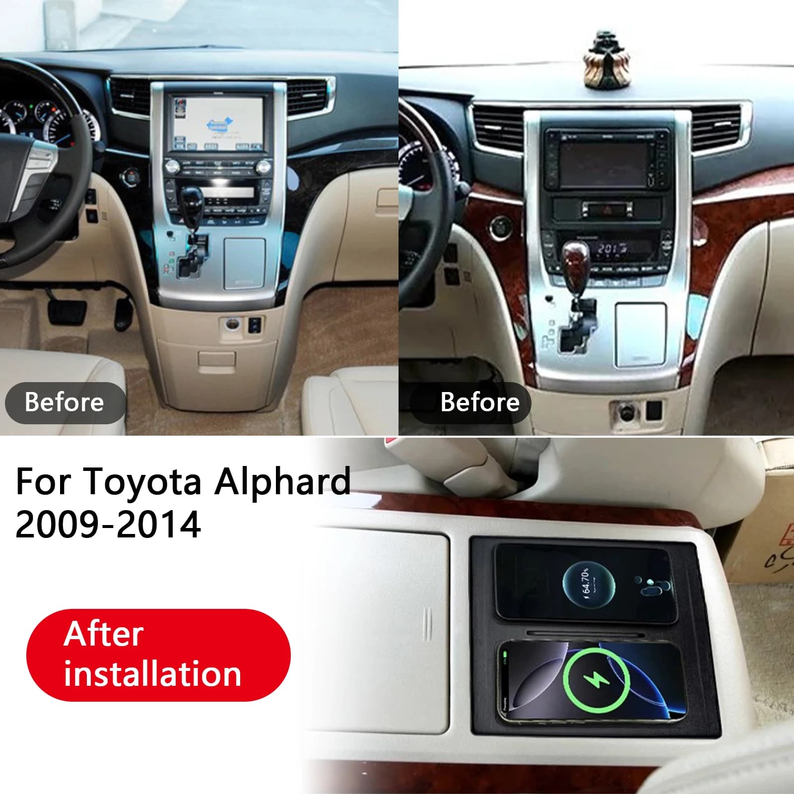 For Toyota Alphard 2009-2014, fast wireless charger for central console car, charging base, charging stand.