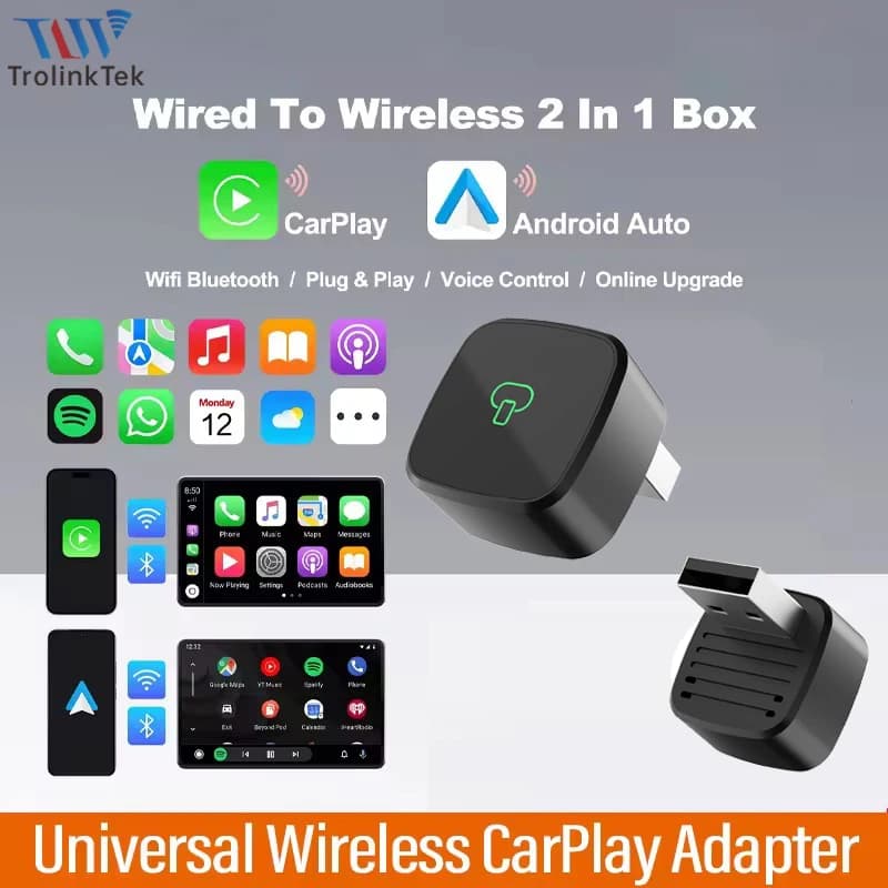 Adapter Box AI 2 in 1 Wireless Carplay Adapter Android Auto Plug and Play WiFi Smart Dongle for Volvo Benz Mg Kia Chery VW