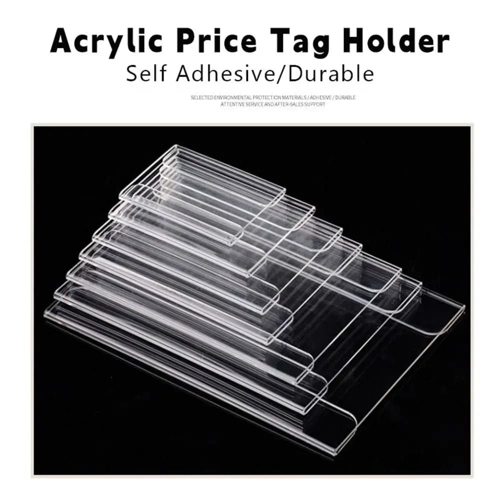 10 pz/set porta cartellino del prezzo in acrilico multifunzionale trasparente etichetta autoadesiva espositore etichetta cartello scaffale uso ufficio