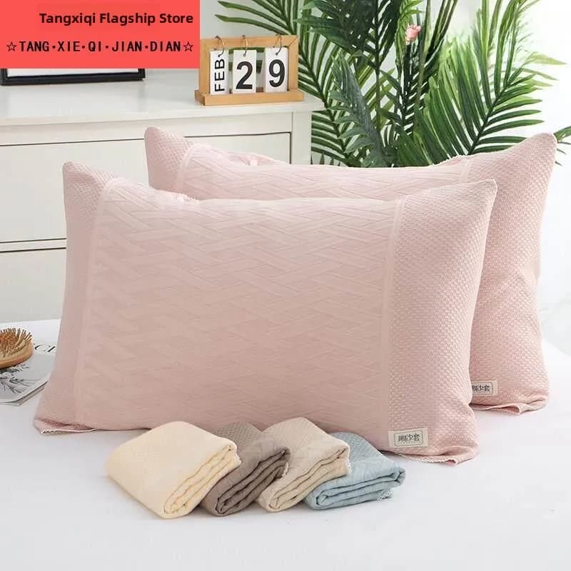 Summer Bamboo Fiber Pillowcase Ice Cool Button Fastening Semi-Enclosed Anti-Slip Non-Detachable Single Person Pillow Cover