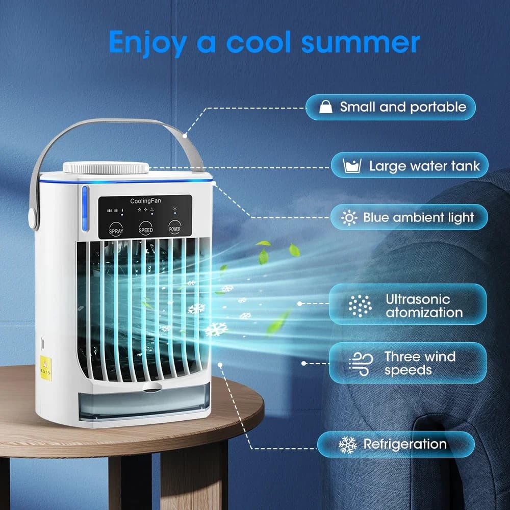 Mini Ventilatore Condizionatore d'Aria Portatile, Ventilatore Personale Rinfrescante ad Acqua, Piccolo Condizionatore Mobile per Stanza, Ufficio, Auto