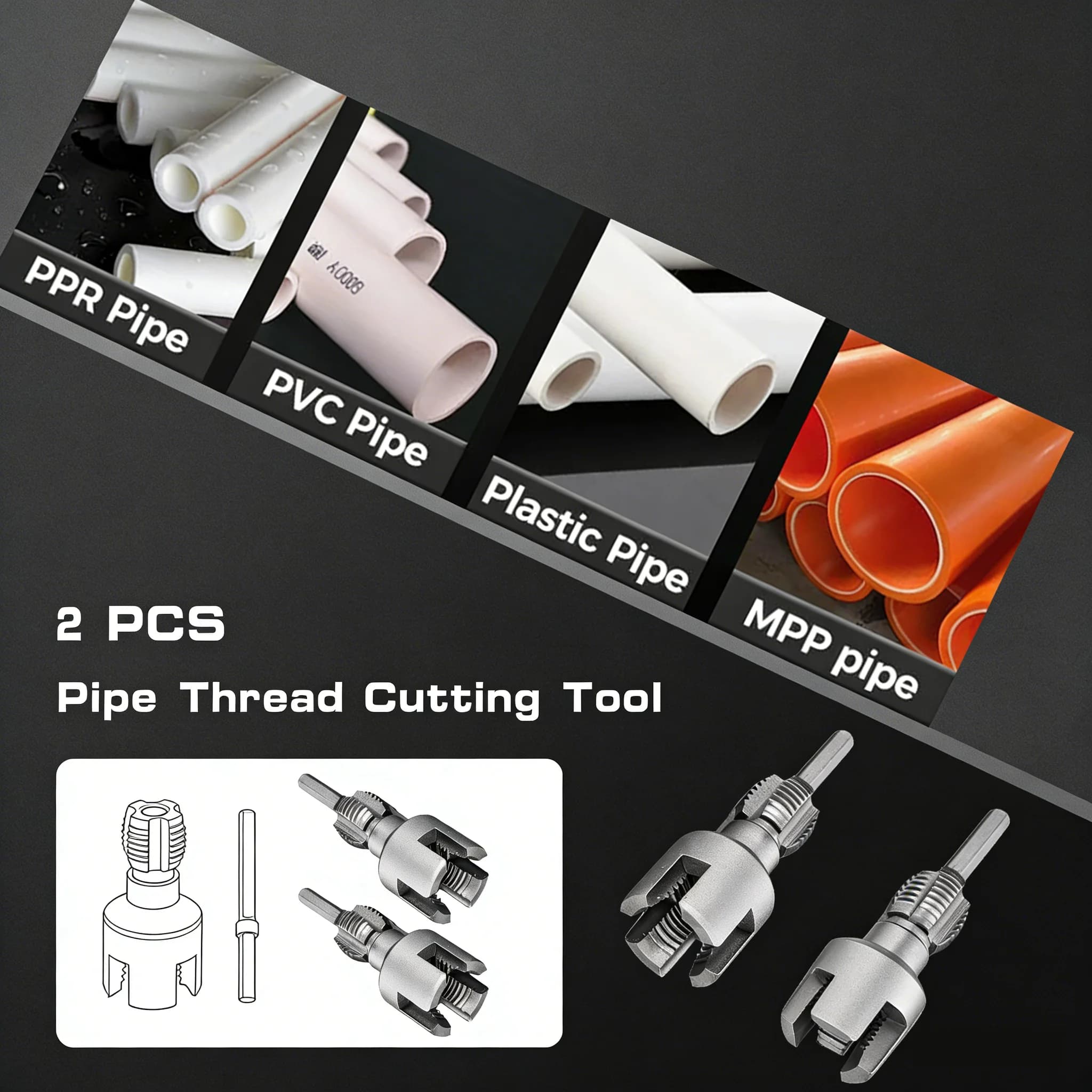 Set di 2 Utensili per Filettatura Tubi, Kit Filettatore Interno ed Esterno a Doppia Funzione 1/2'', Strumento per Taglio Filetti in Acciaio Legato per Tubi dell'Acqua