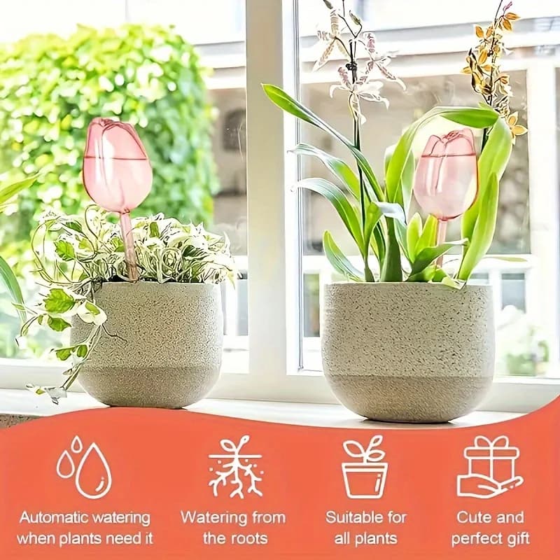 3 PCS Tulip Irrigation Balls with Narrow Mouth Design to Extend Drip Time, Suitable for Indoor and Outdoor Potted Plants