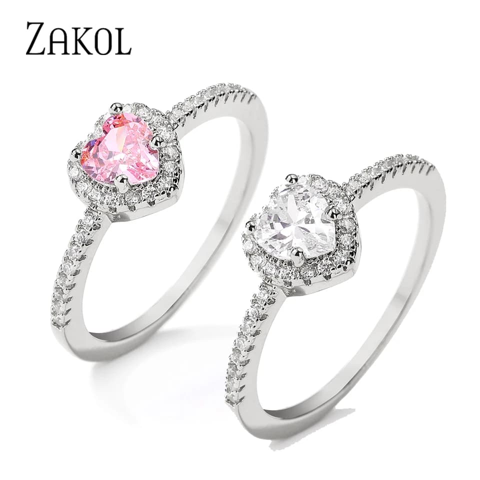 ZAKOL squisito anello di fidanzamento a forma di cuore con zirconi rosa trasparente per le donne, regalo di gioielli con anello nuziale AAA CZ lucido