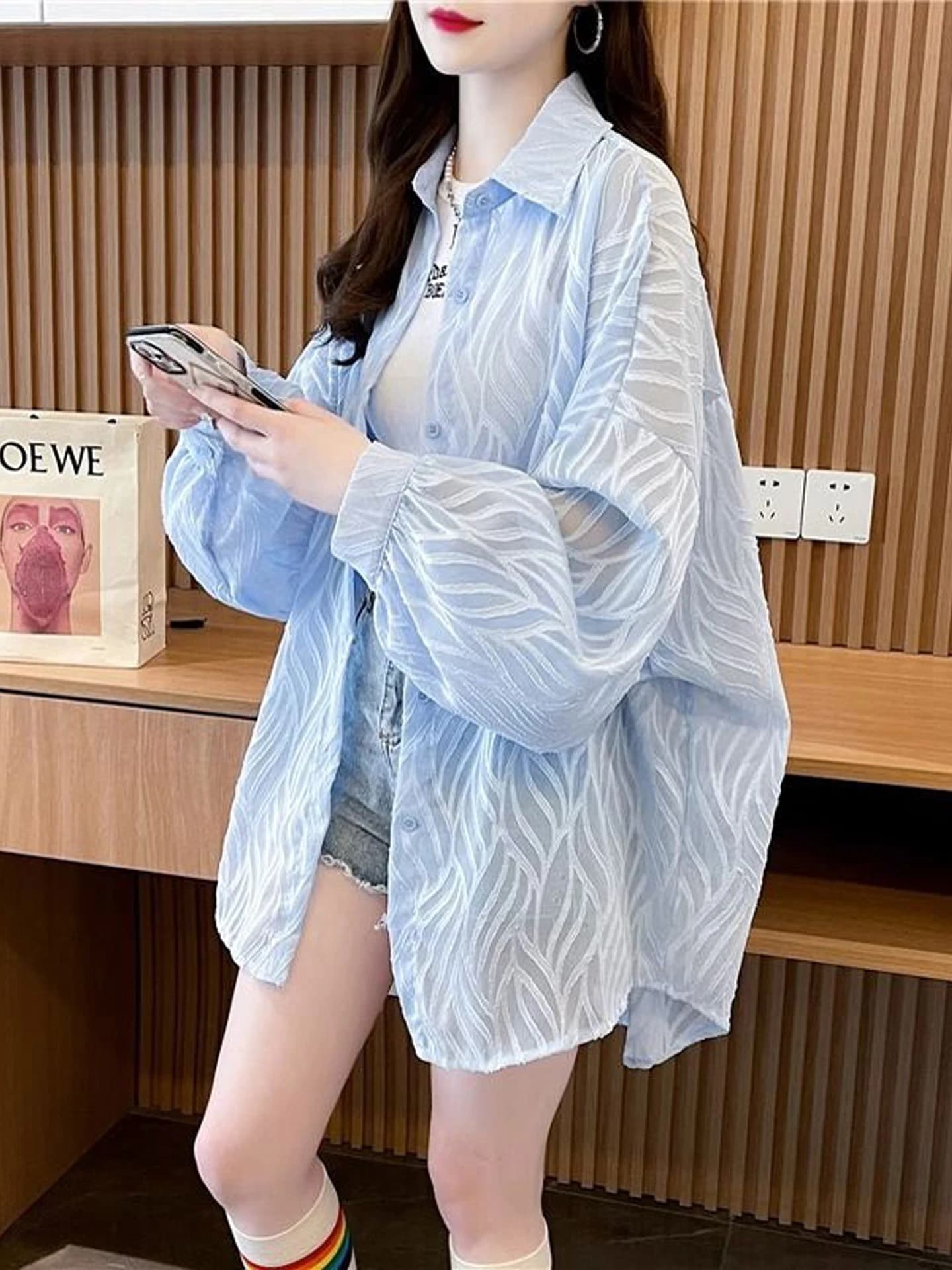 Ice Silk Thin Chiffon Sun Protection Shirt Women's Summer Loose plus Size Mid-Length Sunscreen Outerwear Open Cardigan Coat