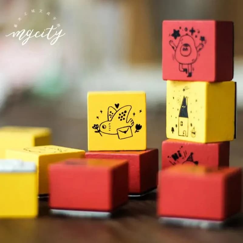 Serie di Blocchi di costruzione In Legno Timbro FAI DA TE Craft Timbri Di Gomma di Legno per la Decorazione di Scrapbooking Diario Scrapbooking Timbro Standard