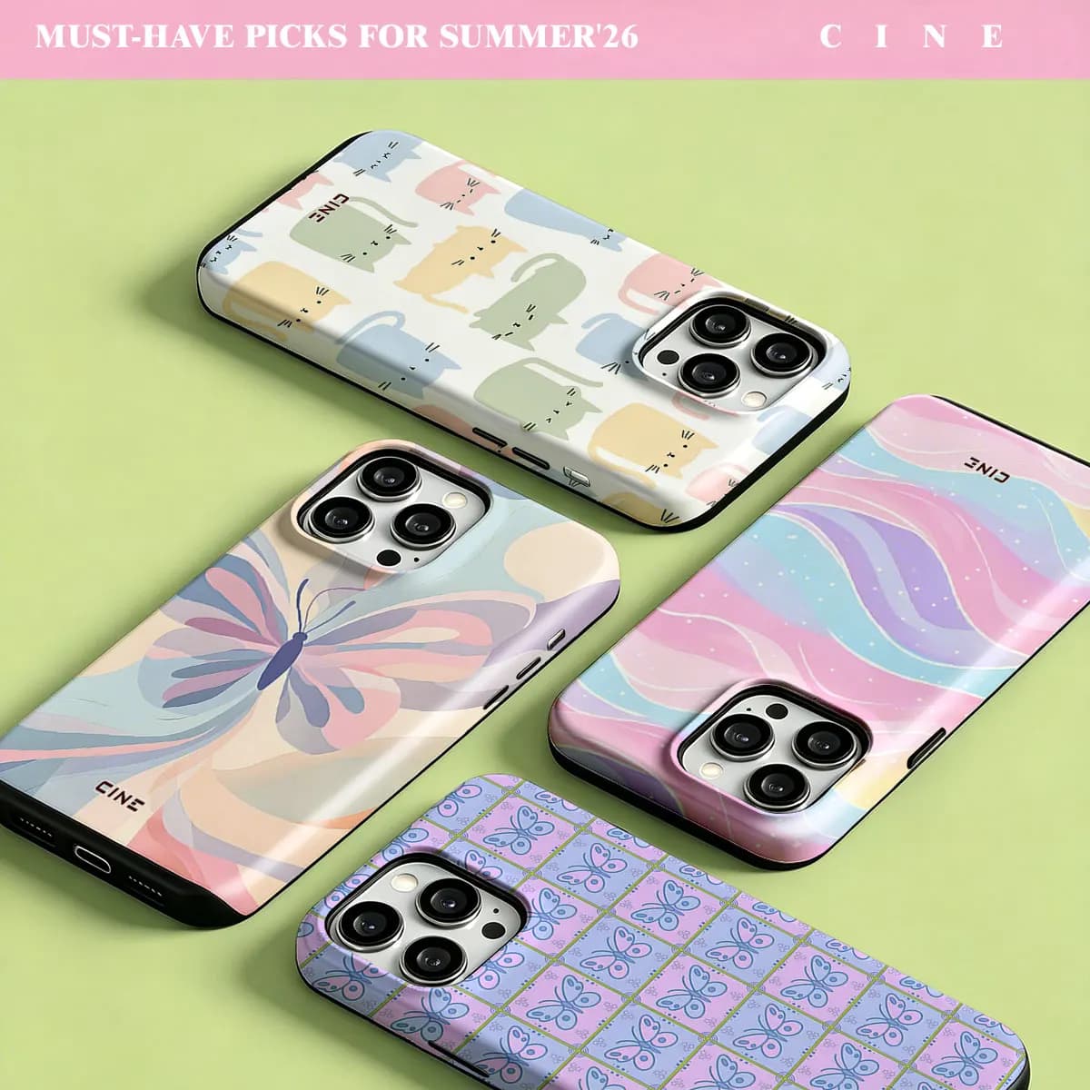 Pastel Butterfly Tile Phone Case for iPhone 18 17 16 15 14 13 12 Pro Max Plus Air Magnetic Double-layer Back Cover