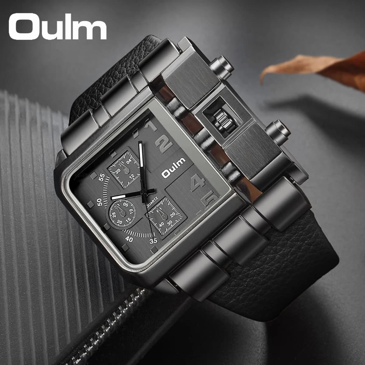 Oulm Orologio da polso casual quadrante quadrato cinturino largo orologio al quarzo da uomo marchio di lusso orologio maschile orologi da uomo super grandi Relogio Masculino
