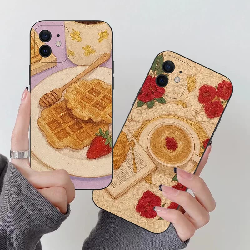 INS Afternoon Tea Dessert Phone Case For iPhone 16 15 11 12 14 13 Pro Max Mini X XSMax XR 7 8 Plus SE4 16e Cute Silica Covers