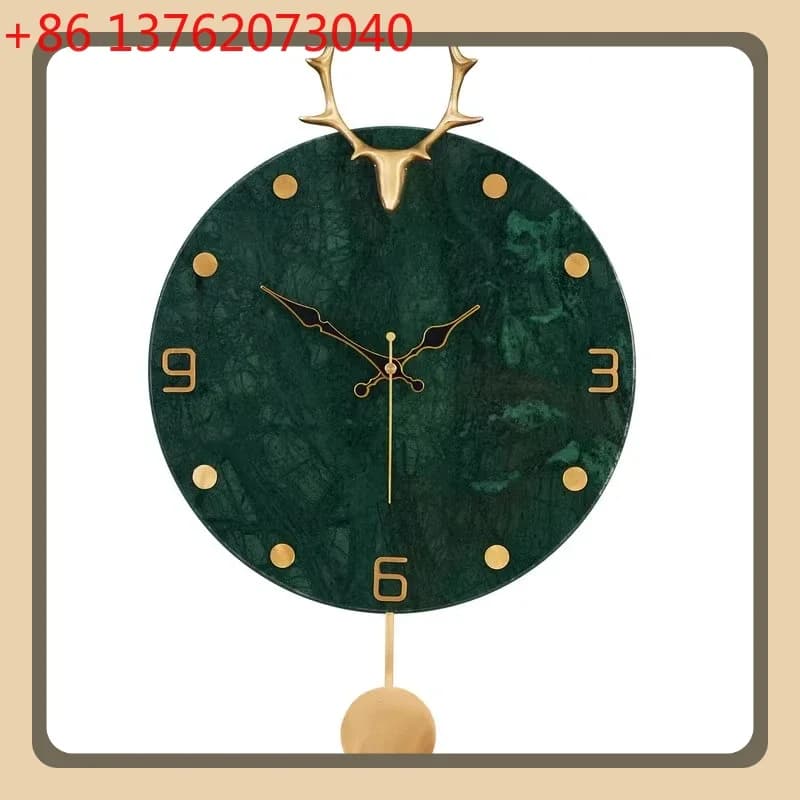 Brass deer head silent wall clock household solid wood decorative wall watch