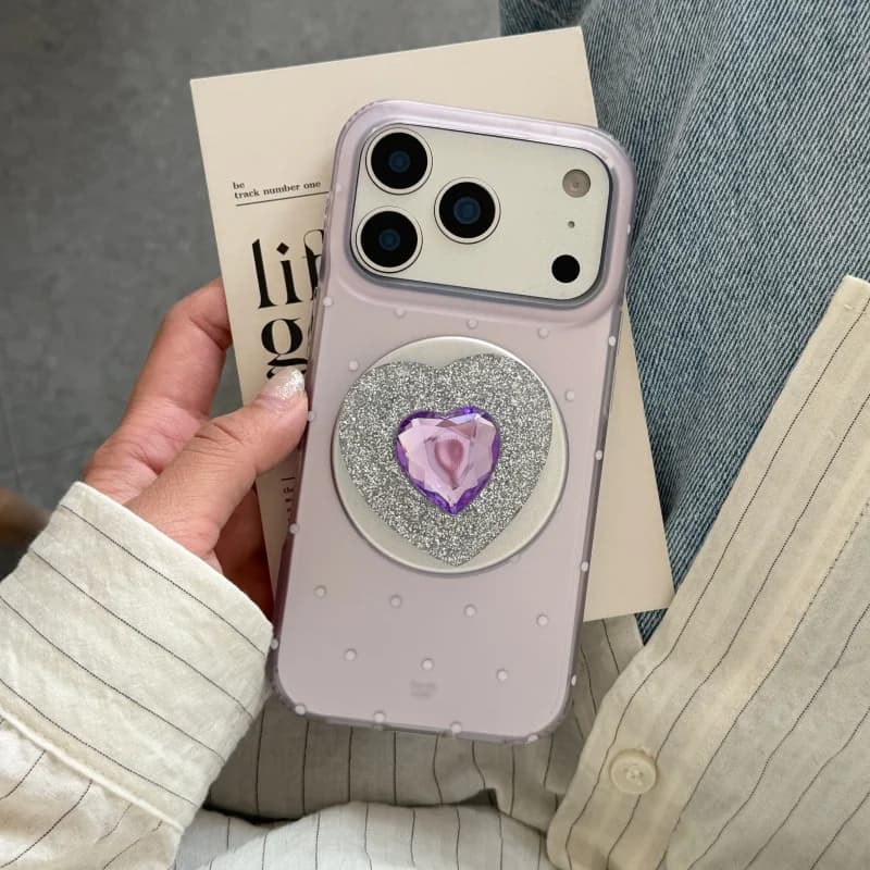 Custodia per telefono coreana viola a pois magnetica e graziosa per iPhone 17 Pro 16 15 14 Pro Max con supporto Magsafe e cordino da polso
