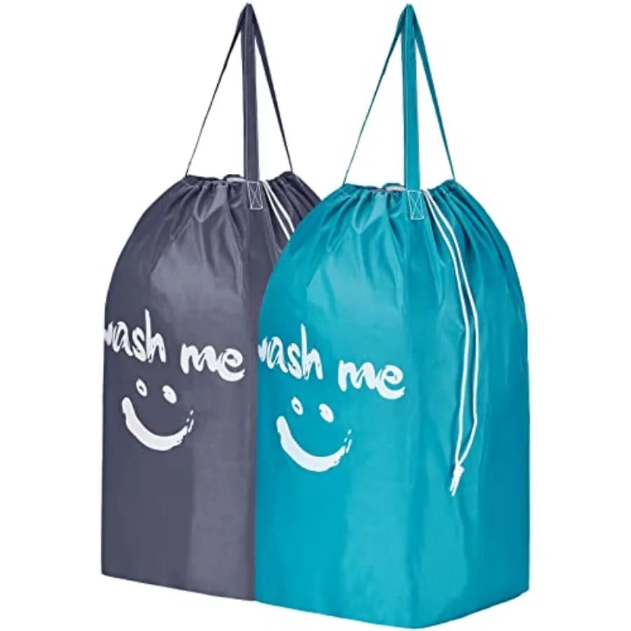 2 Pack Wash Me Travel Laundry Bag with Handles, Square Base Can Carry Up to 3 Loads of Clothes, Dirty Garments Storage with Dra