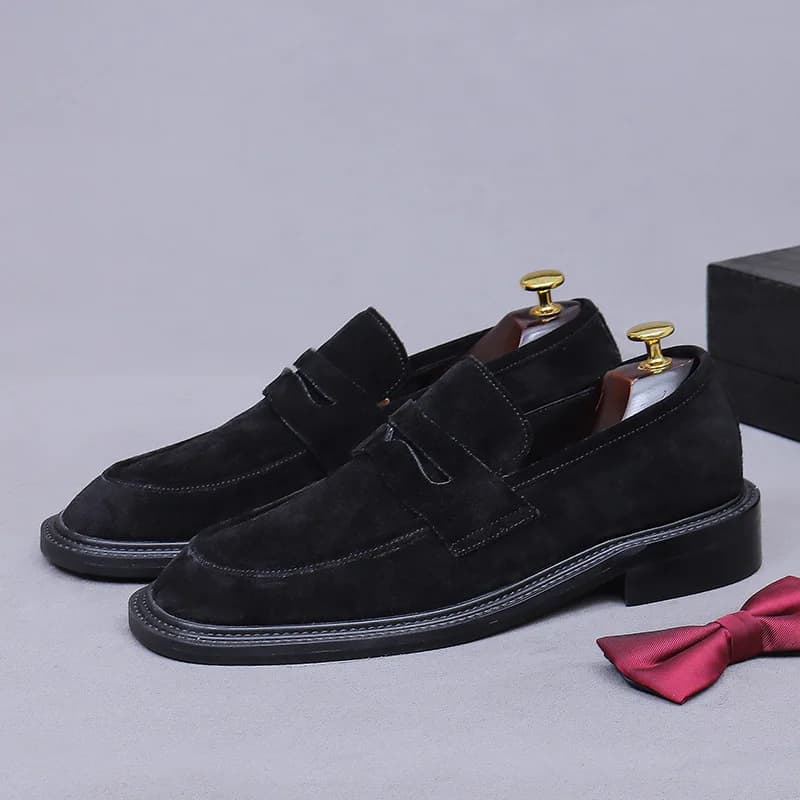 Mocassini Penny in Pelle Scamosciata Nera e Marrone, Slip-On con Suola Spessa, Scarpe Casual Eleganti da Uomo, Calzature in Vera Pelle per Ufficio e Business
