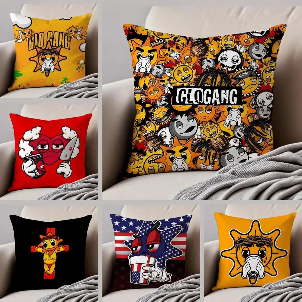 Trendy HipHop Brand G-Glo G-Gang Cushion Cover Throw Pillow Cover Hidden Button Durable Polyester Chair Cushion