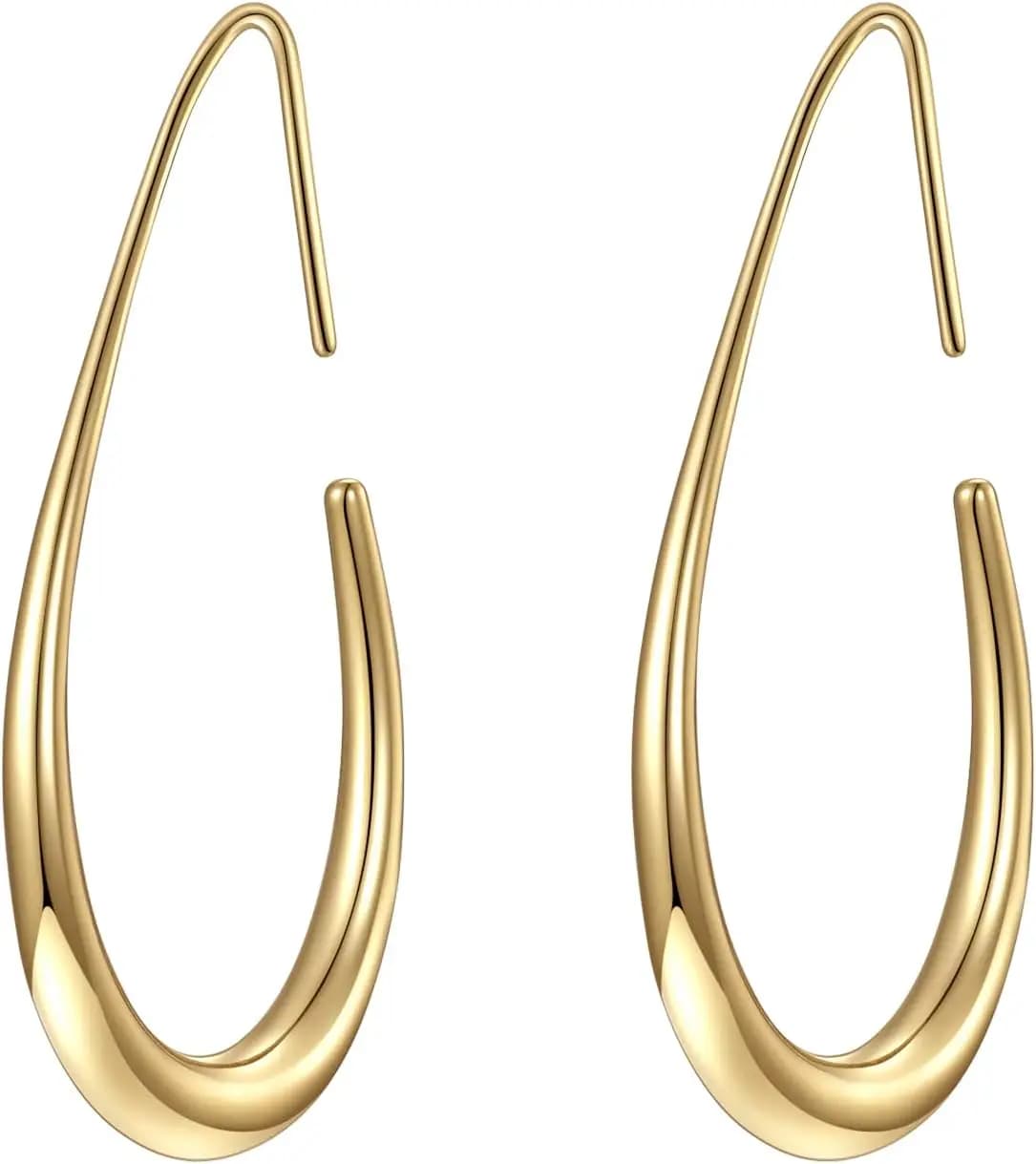 Orecchini a Cerchio Leggeri a Goccia per Donna - Placcati in Oro 14k/Oro Bianco, Grandi Ovali a Cerchio