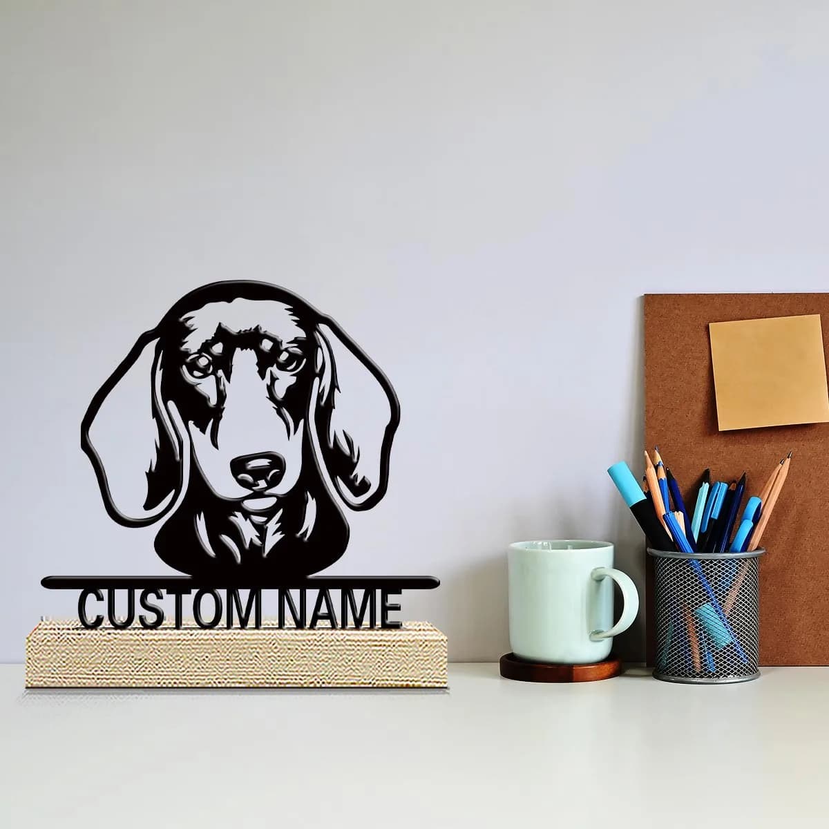 1pc Customized Minimalist Metal Ornaments Custom Name Equipped with A Wooden Base Decorative Gifts, Metal Statue Ornaments