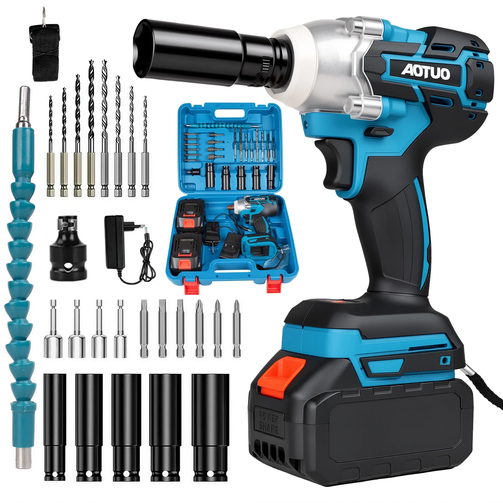 Cordless Impact Wrench Set, Electric Wrench Impact Wrench, Lithium Battery Wrench, Battery Powered Brushless Impact Wrench Quick Charger, Suitable for Car Tires And Household Use, A Very Suitable Gift for Men, Ideal Gift, Power Tool, Optional