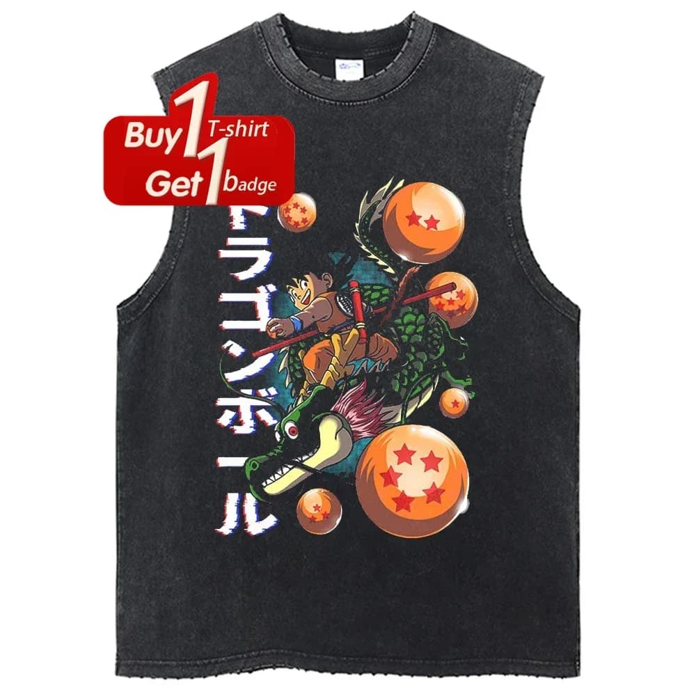 Dragon Ball Abbigliamento da palestra Camicia senza maniche da uomo Anime Estate Y2k Canotta lavata vintage allentata Streetwear Gilet grafico Harajuku