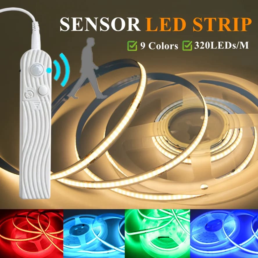 Striscia LED COB Intelligente con Sensore di Movimento, Luce Notturna a Induzione per Casa, Camera da Letto, Illuminazione del Letto, Decorazione Fai-da-Te