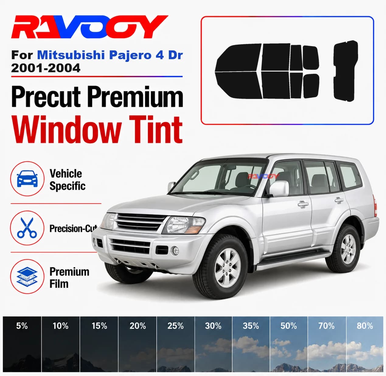 Premium Precut Window Tint Kit Front Windows Rear Windows Rear Windshield For Mitsubishi Pajero 4 Dr 2001-2004 Nano Ceramic Film