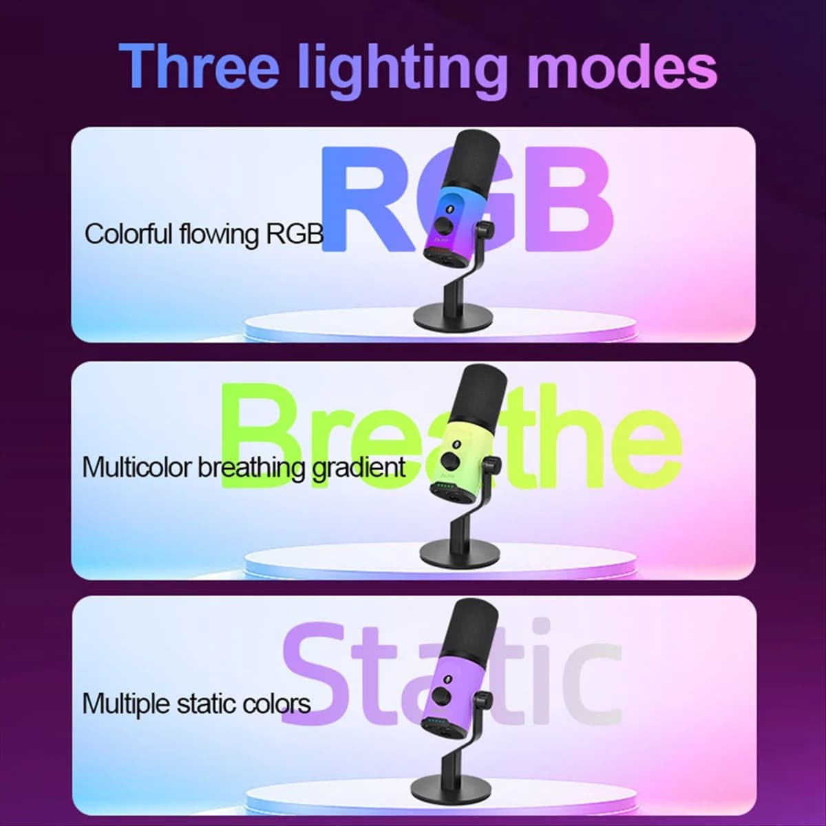 2025+ Microfono dinamico da tavolo USB/XLR RGB per podcasting, registrazione, giochi, streaming live, microfono dinamico XLR/USB