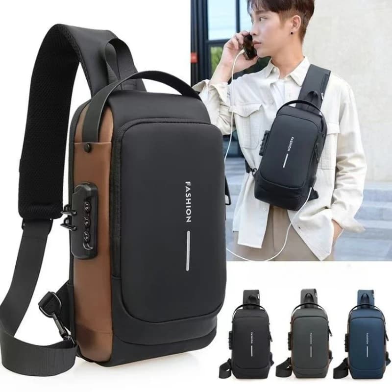 Borsa a tracolla da uomo classica nera multifunzione antifurto 2026 con porta USB, zaino a tracolla impermeabile e resistente per uomo