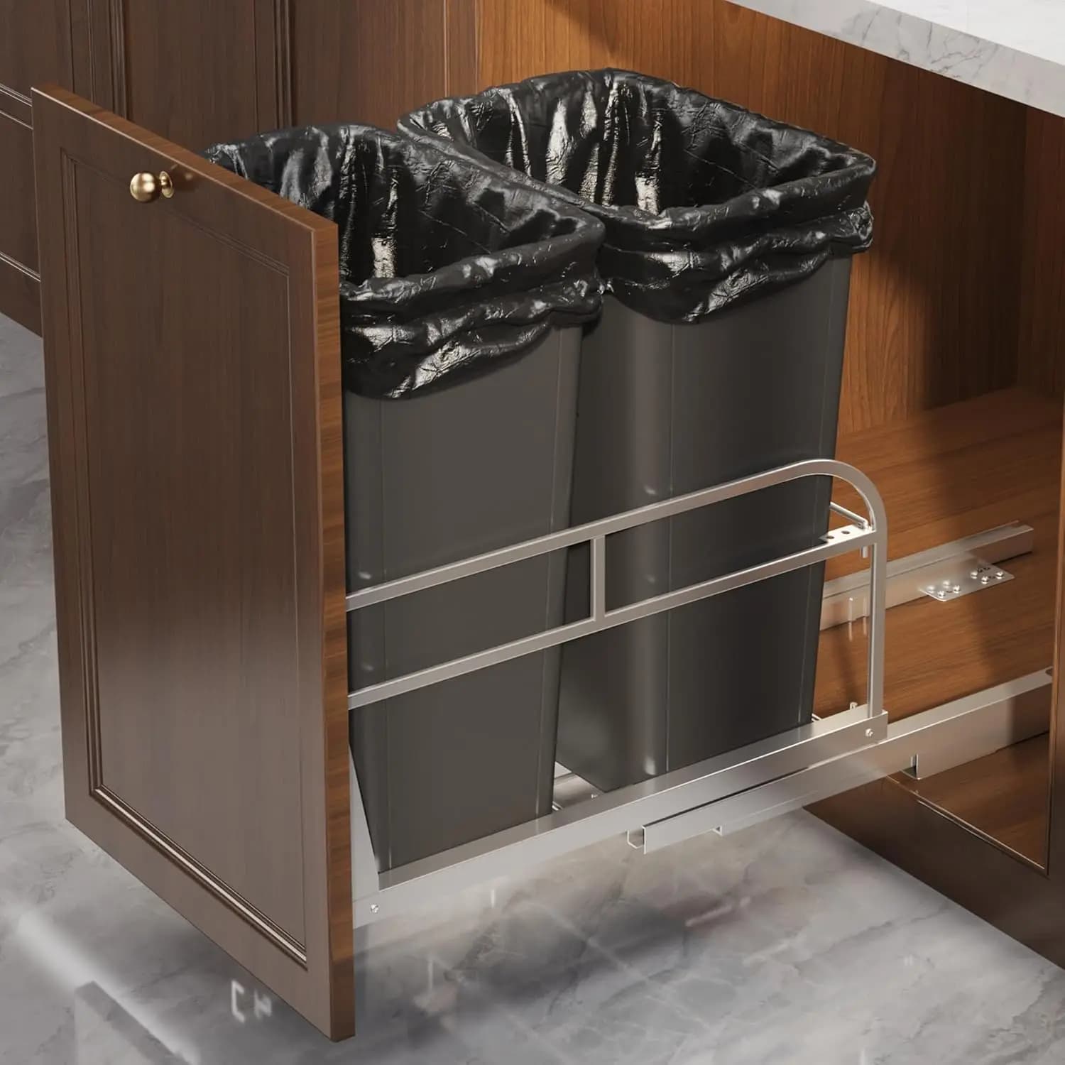 Cestino Estraibile con Chiusura Ammortizzata per Sottopensile, Kit Salvaspazio per Rifiuti da Cucina