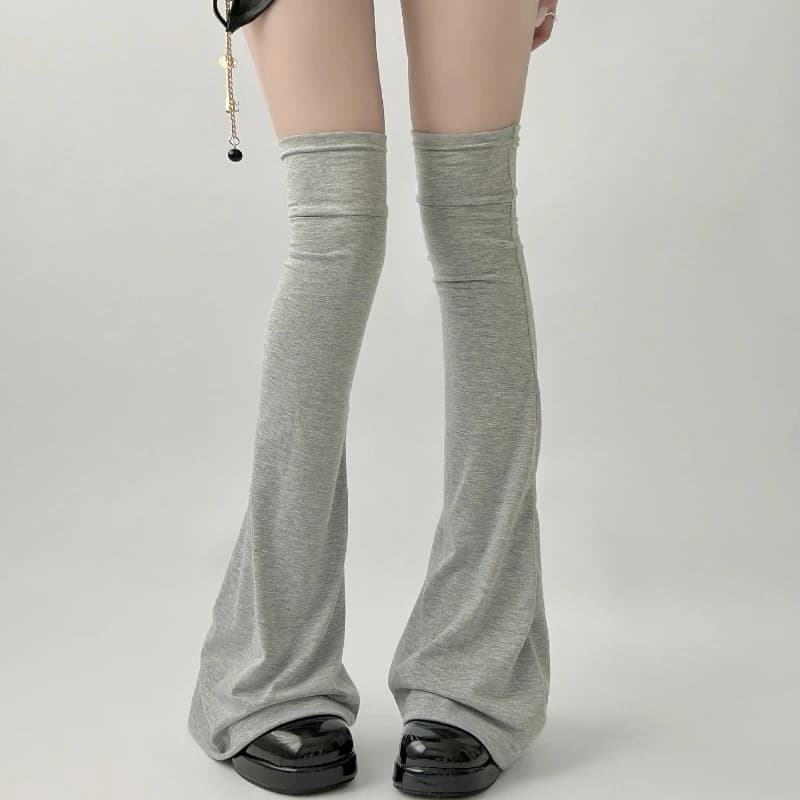 Fashion Y2K Grey Flared Leg Warmers for Women Casual High Stretch Over-Knee Knit Boot Socks Leggings Cover Streetwear Harajuku