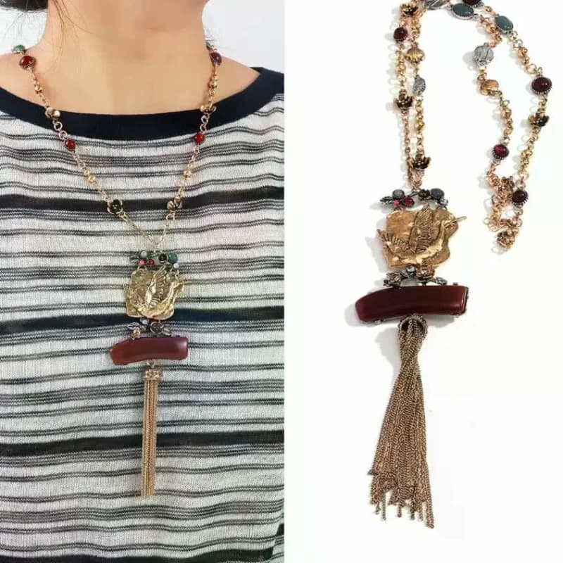 Catene di metallo con ciondolo a forma di uccello piccolo vintage della Boemia Collana con design a nappa per le donne Accessori per catene di maglioni per gioielli da festa